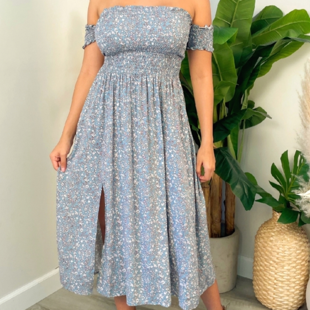 FLORAL MAXI DRESS LIGHT BLUE SMALL